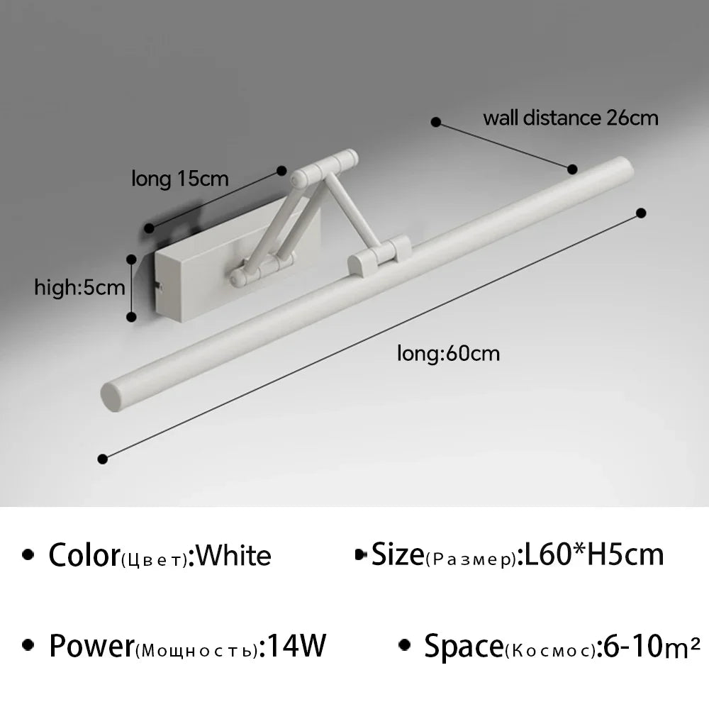 Modern Led Wall Lamp Bathroom Mirror Lamp Retractable