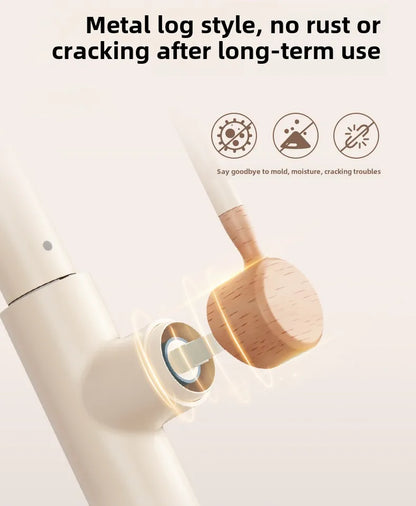 Wooden Cream Pull-Out Cold All Copper Faucet Retractable