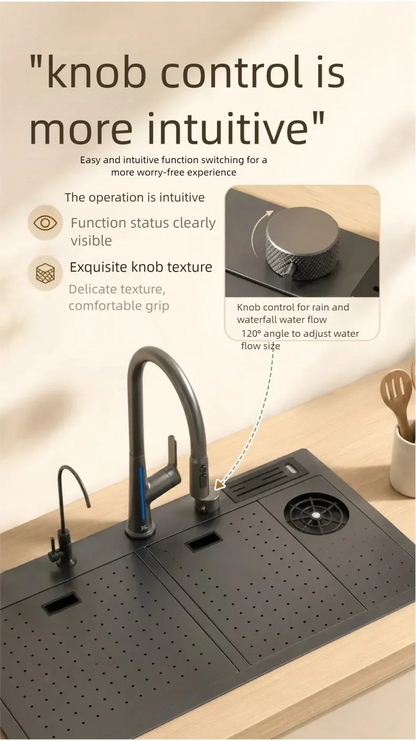 Stainless Steel Waterfall Sink Embossed Hidden Cup Washer