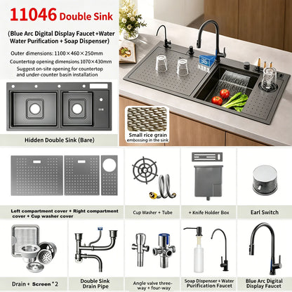 Stainless Steel Waterfall Sink Embossed Hidden Cup Washer