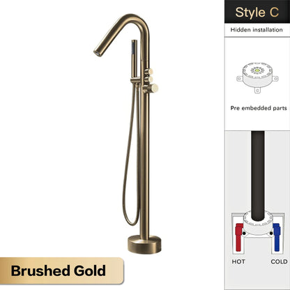 Aitna Gold Brass Luxury Bathroom Faucet Floor Standing