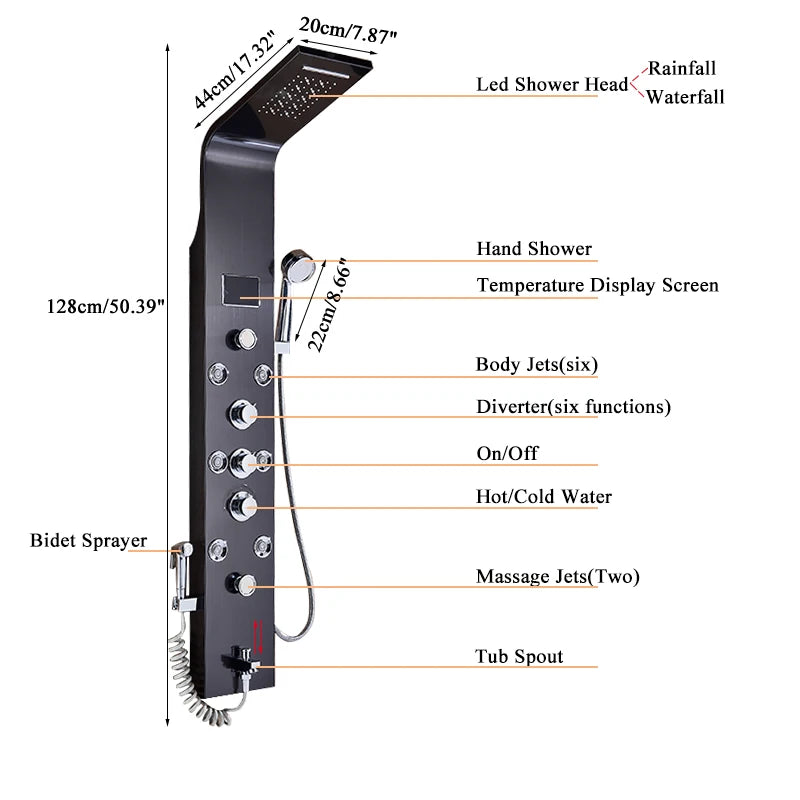 Bathroom Shower Panel Led Rainfall/Waterfall Shower Head