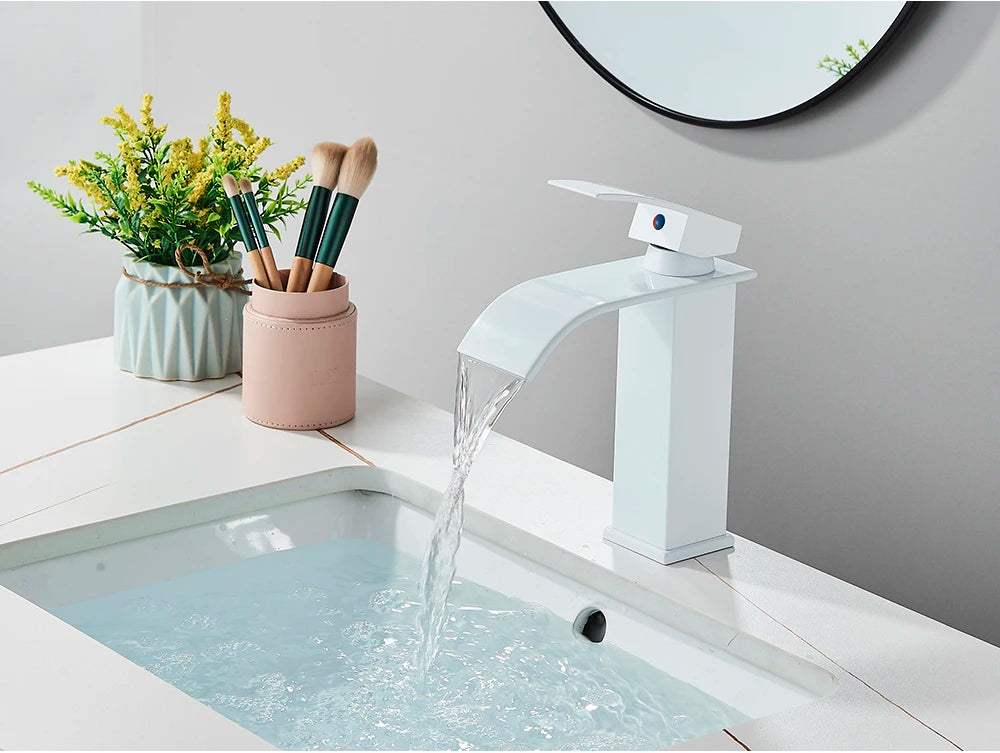 Brushed Golden Basin Faucets Elegant Waterfall Bathroom Sink