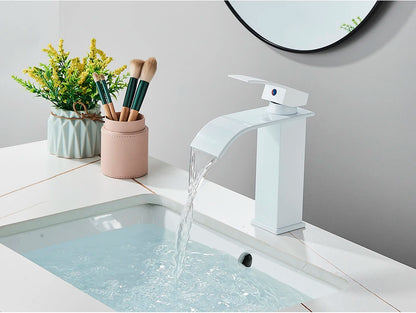 Brushed Golden Basin Faucets Elegant Waterfall Bathroom Sink