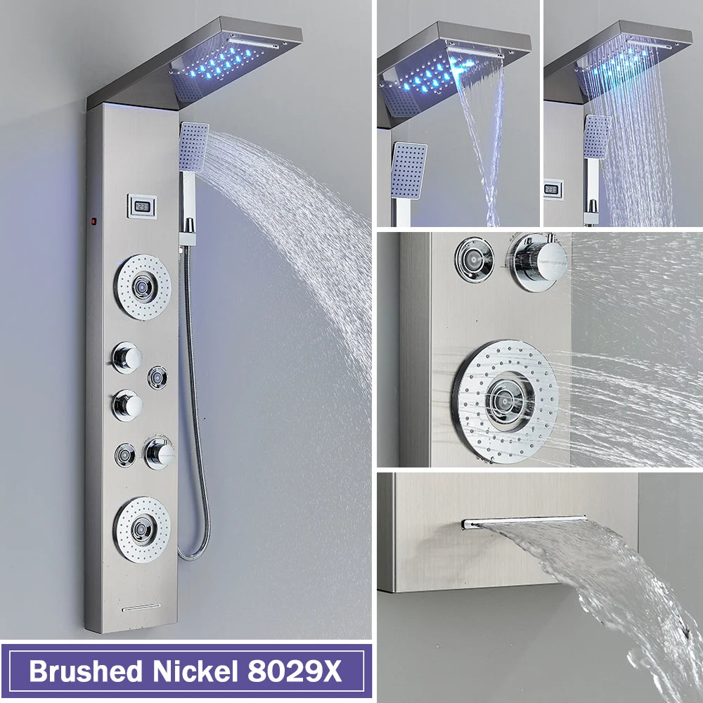 Rozin Black Shower Column Led Rainfall Bathroom Faucet