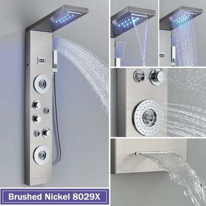 Rozin Black Shower Column Led Rainfall Bathroom Faucet