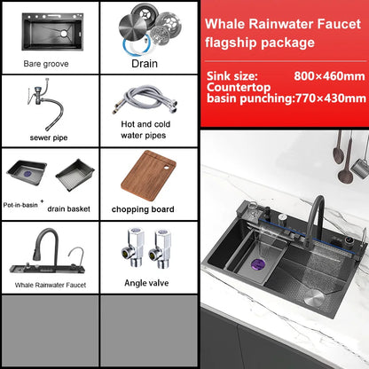 Stainless Steel Waterfall Sink Extra Large Bowl Digital