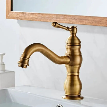 Antique Brass Basin Vessel Sink Faucet Deck Mounted