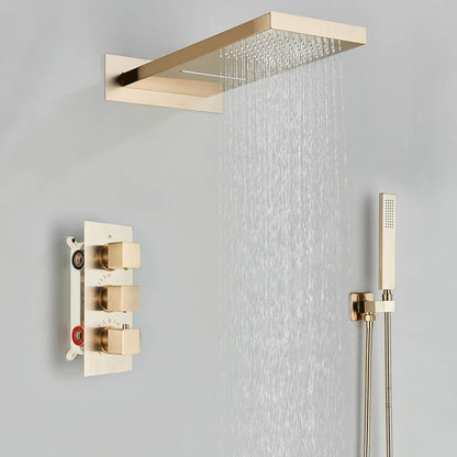 Matte Black Rain Waterfall Shower Thermostatic Mixer Bath