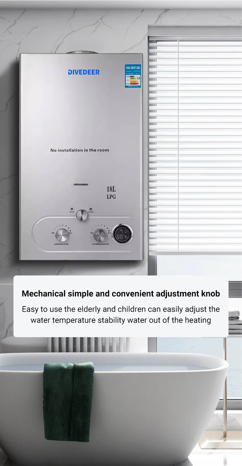 Divedeer Lpg Gas Water Heater 6l/8l/10l/12l/16l/18l Appliance