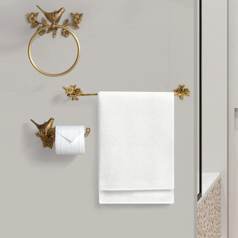 Retro Brass Bird Towel Ring Storage Rack Perforation-Free