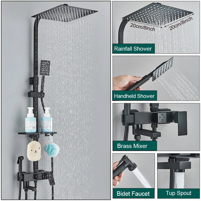 Shower Faucet Rainfall 3/4-Ways Bathtub Tap Bathroom Shelf