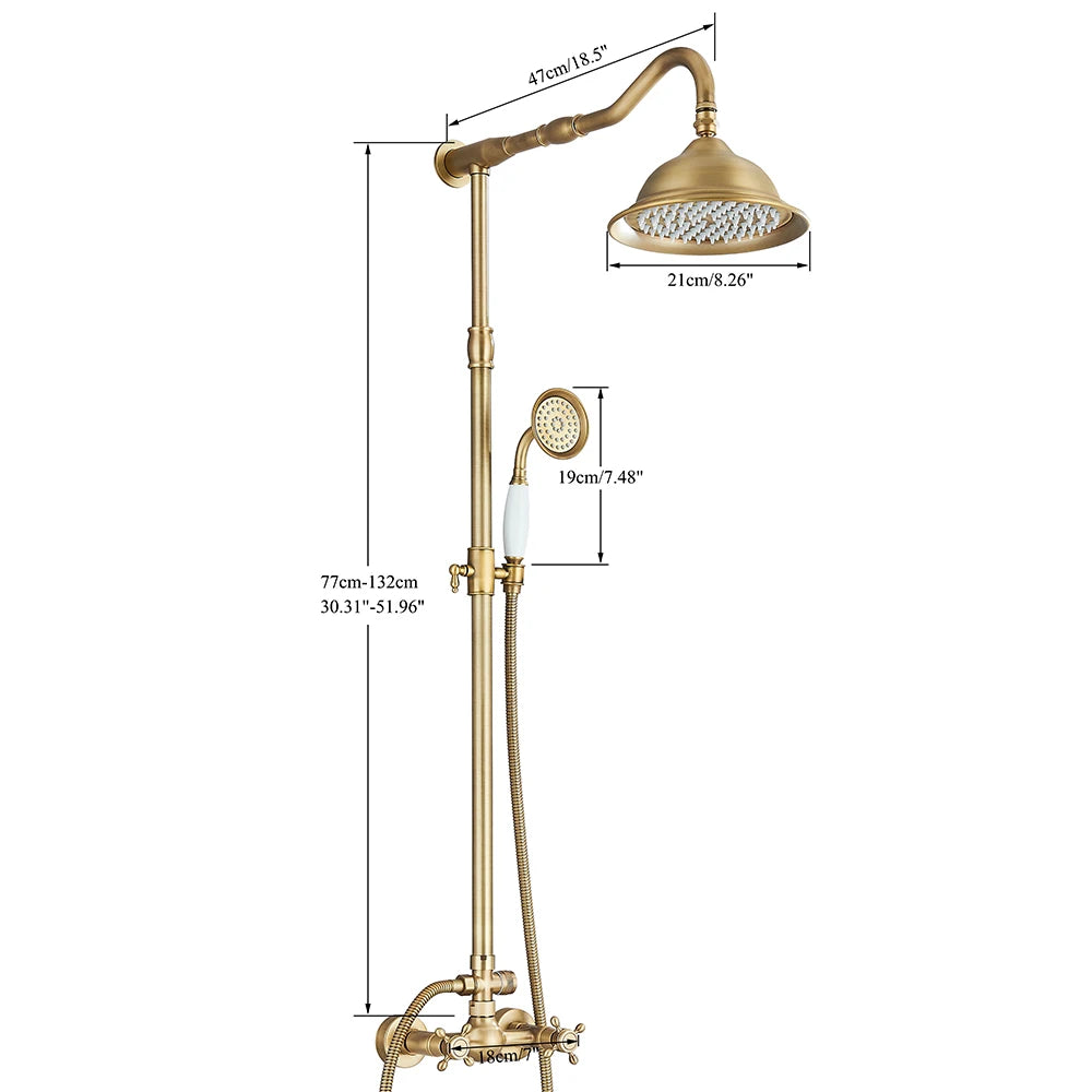 Quyanre Antique Brass Shower Faucets Wall Mount Rainfall