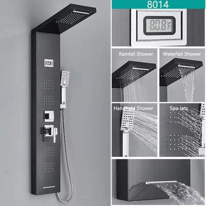 Black/Brushed Stainless Steel 5-Function Waterfall Rain Shower