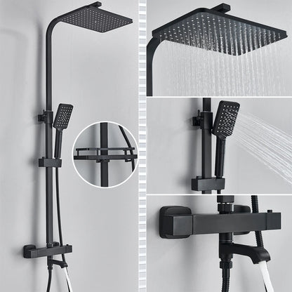 Bathroom Thermostatic Shower Faucet Rainfall Head Wall Mounted