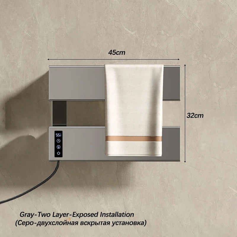 White Electric Heated Towel Rail Smart Temperature Time