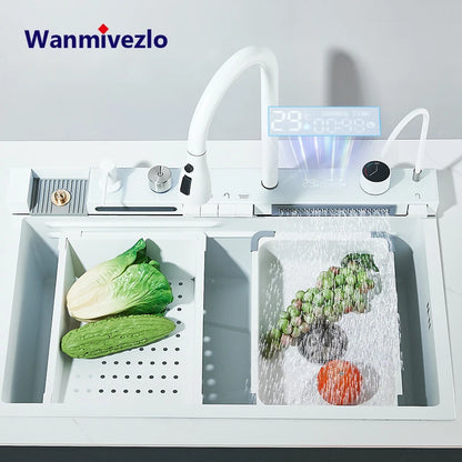 Multi Functional Digital Flying Rain Faucet White Double