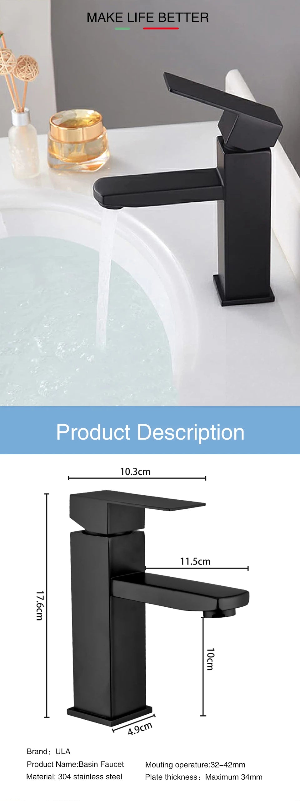 Ula G1/2 Basin Faucet Waterfall Bathroom Sink Faucet