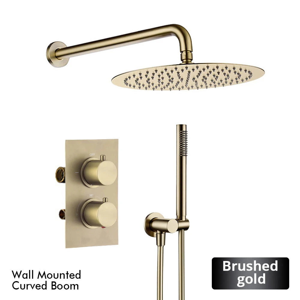 Bathroom Faucet Dial Way Brushed Gold Thermostat Shower