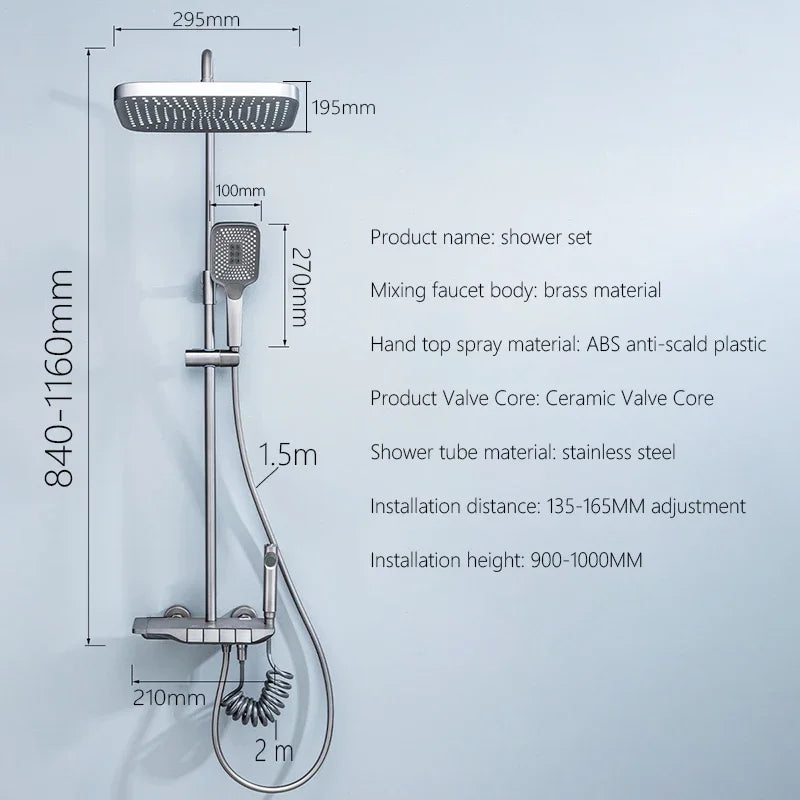 Grey Shower System Bathroom Digital Led Rain Showers