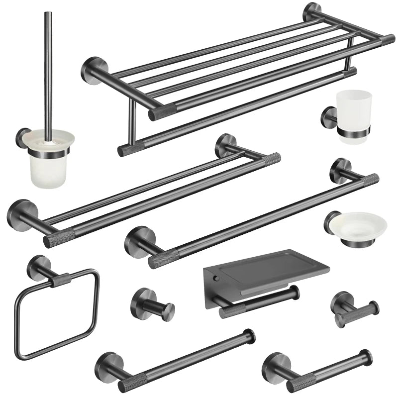 Grey Bathroom Hardware Kit Stainless Steel Round Wall