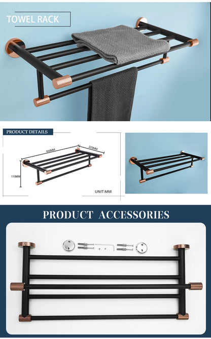 Rose Gold &Black Wall Mount Shelf Toilet Bath