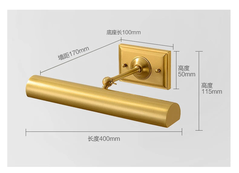 Brass Mirror Front Light Retro Bathroom Vanity Wall