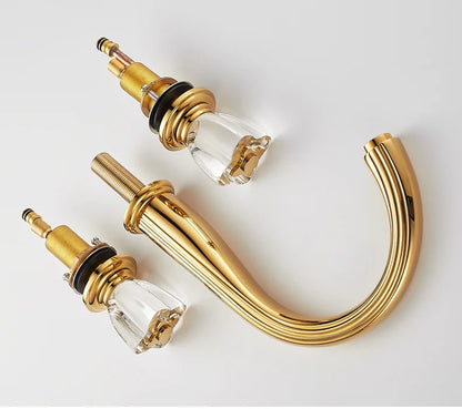 French Brass Bathroom Gold Three-Hole Basin Faucet Cold