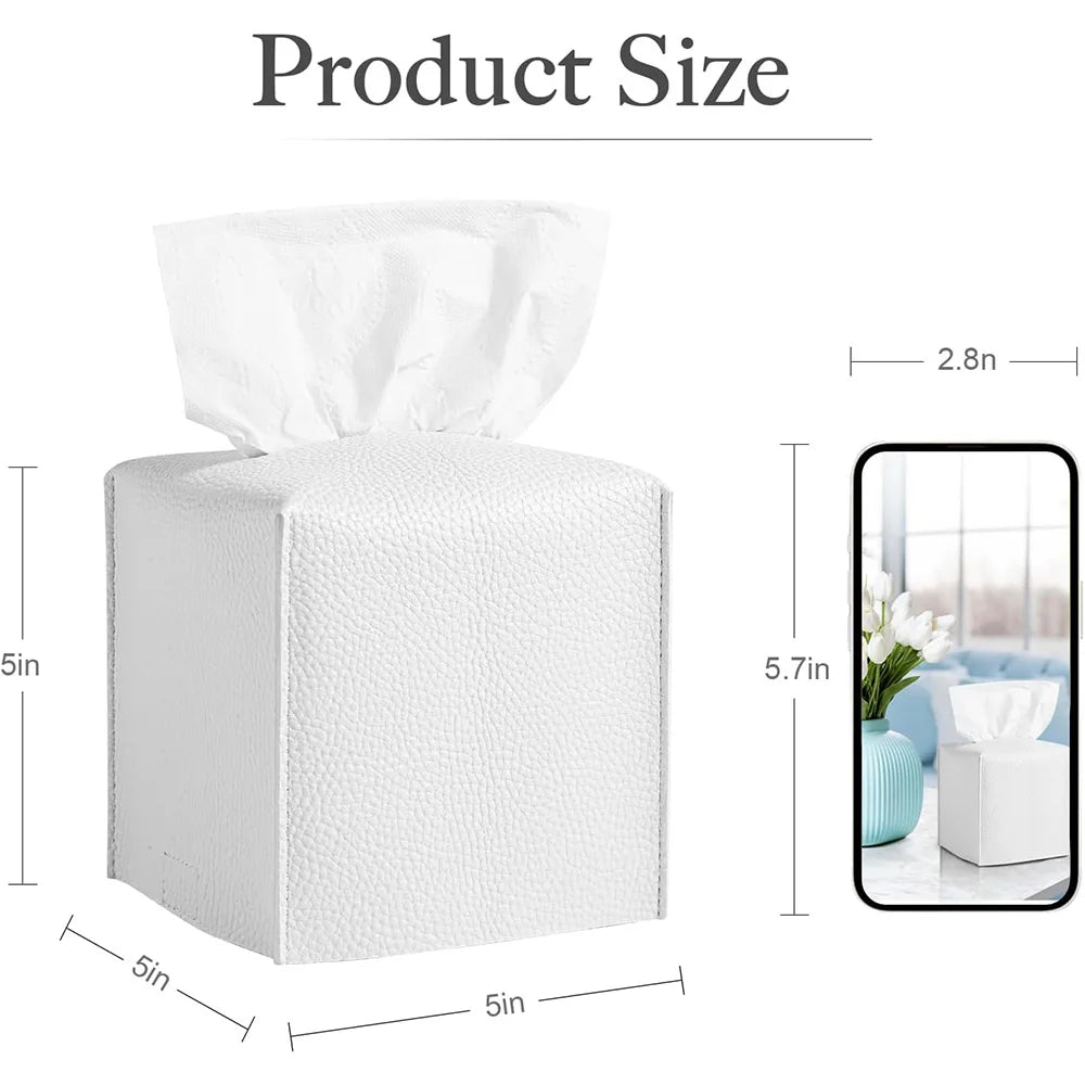 Modern Pu Leather Square Tissue Box Cover Holder-Decorative