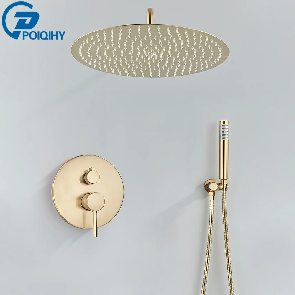 Brushed Gold Shower Faucet Embedded In Ways Shower