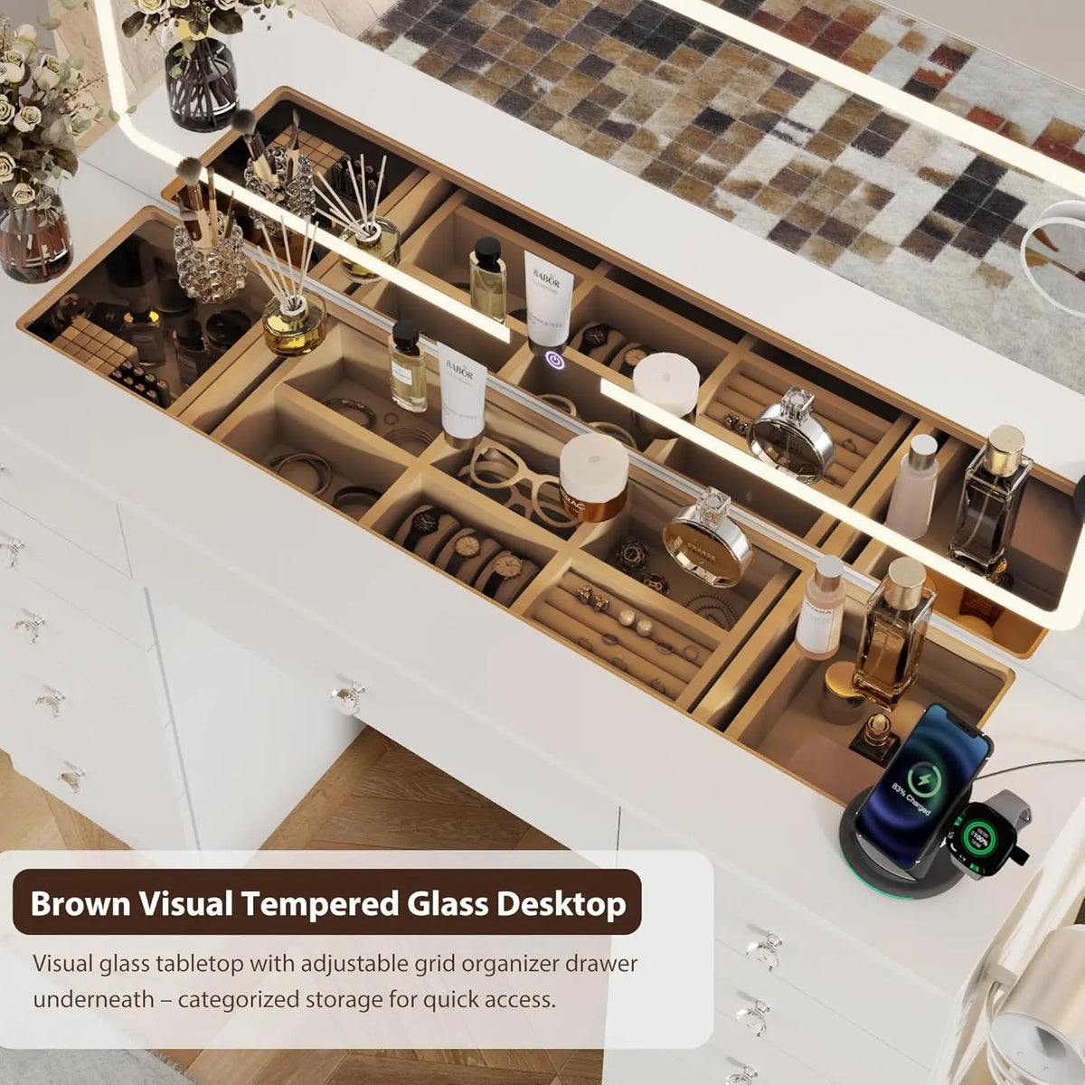White Vanity Desk Mirror & Led Lights Modes