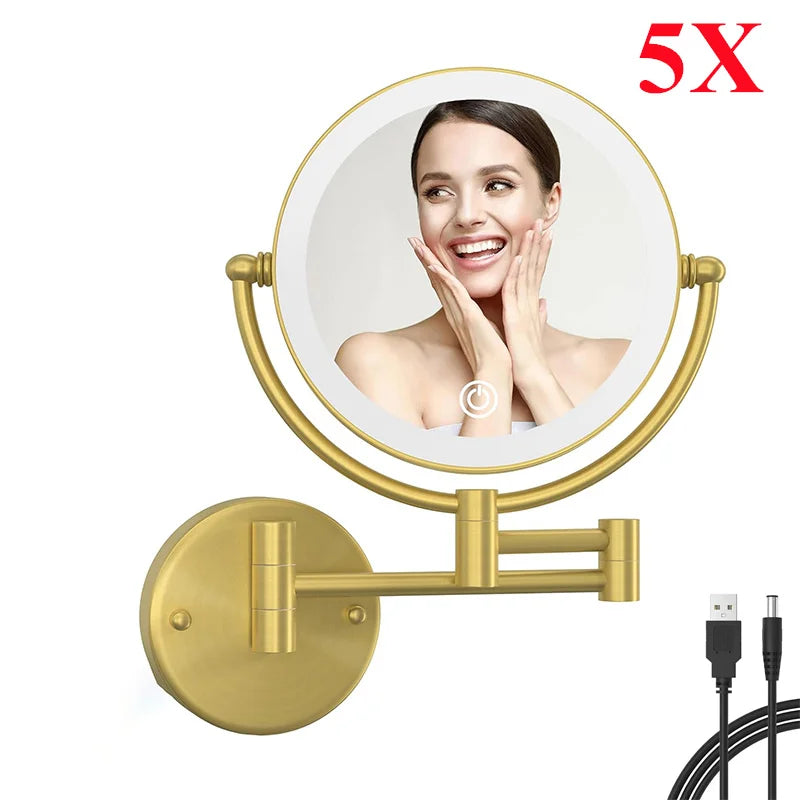 Brushed Nickel Touch Led Folding Bathroom Mirror 10x