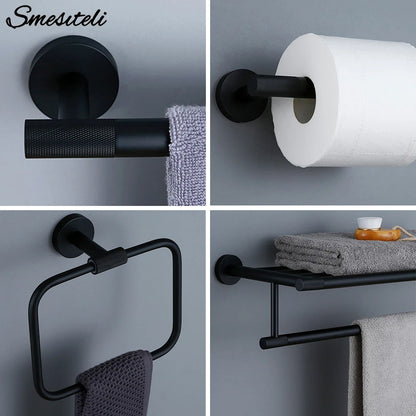 Matte Black Bathroom Brass Knurled Kit Paper Holder