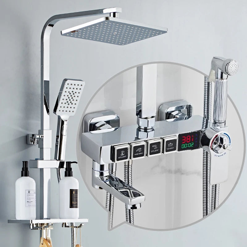 Luxury Cold Digital Bathroom Shower System Thermostatic Brass