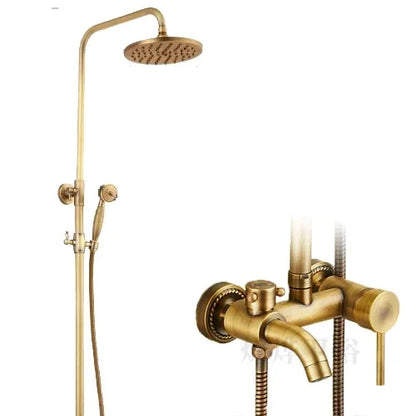 Antique Brass Shower Faucet 8-Inch Rainfall Dual Handle