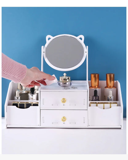 Desktop Drawer-Type Vanity Mirror Storage Box Round Makeup