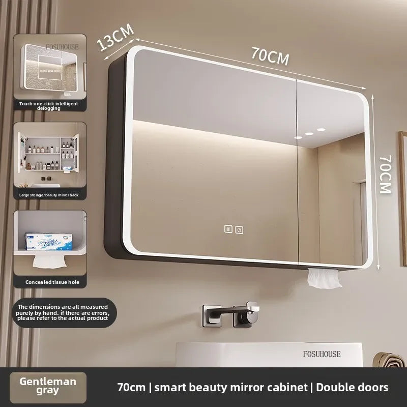 Arc-Shaped Smart Bathroom Mirror Cabinet Wall-Mounted Bathroom
