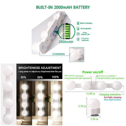 Led Makeup Mirror Light Suction Cup Cordless Bathroom