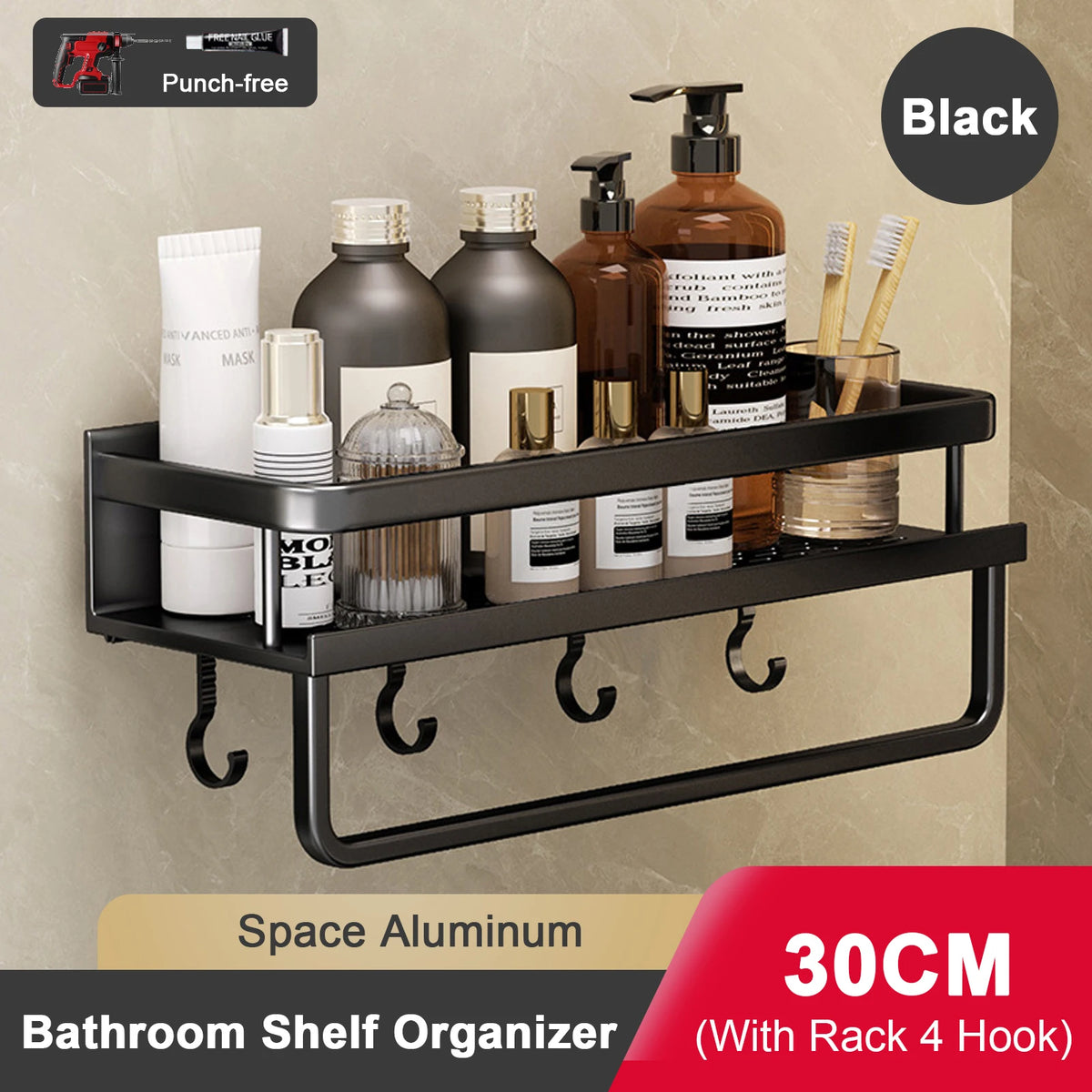 Punch-Free Bathroom Rack Bathroom Shelf Toilet Space Aluminum
