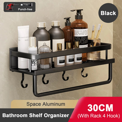 Punch-Free Bathroom Rack Bathroom Shelf Toilet Space Aluminum