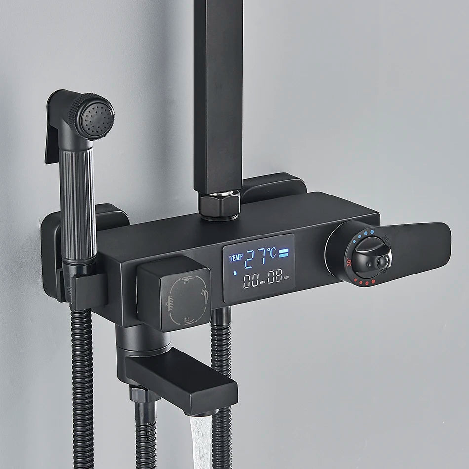 Bath Thermostatic Digital Display Shower Faucet Rain Shower