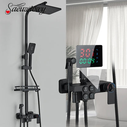 Matte Black Functions Display Screen Shower Faucet Bathroom