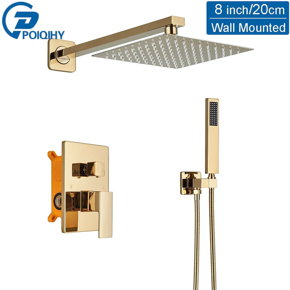 Golden Shower Faucets 2-Ways Rainfall Shower System Wall