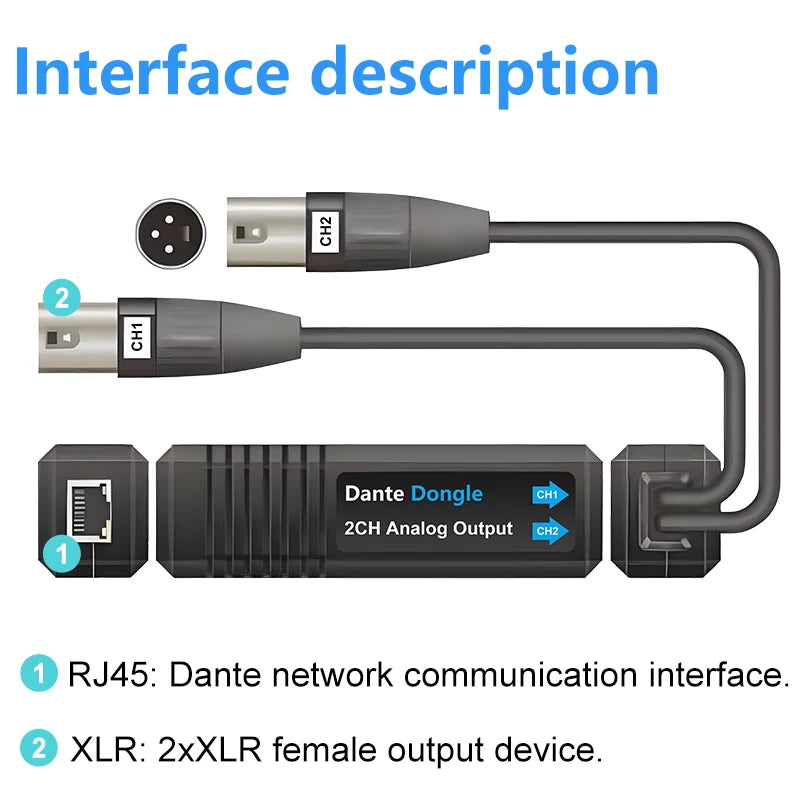 Dante Input Dongle Converter 2-Channel Analog Output Independent