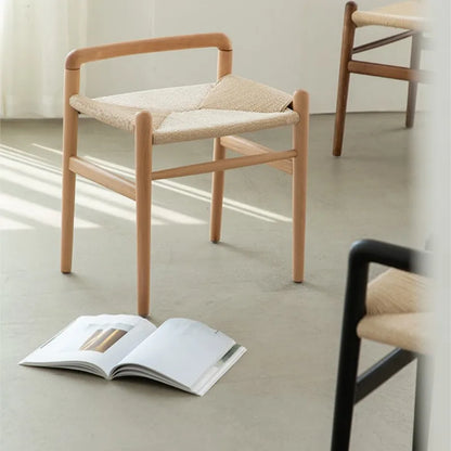 Momo Scandinavian Simple Wood Vanity Stool Rattan Wicker