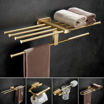 Brushed Gold Bathroom Towel Rack Paper Holder Toilet