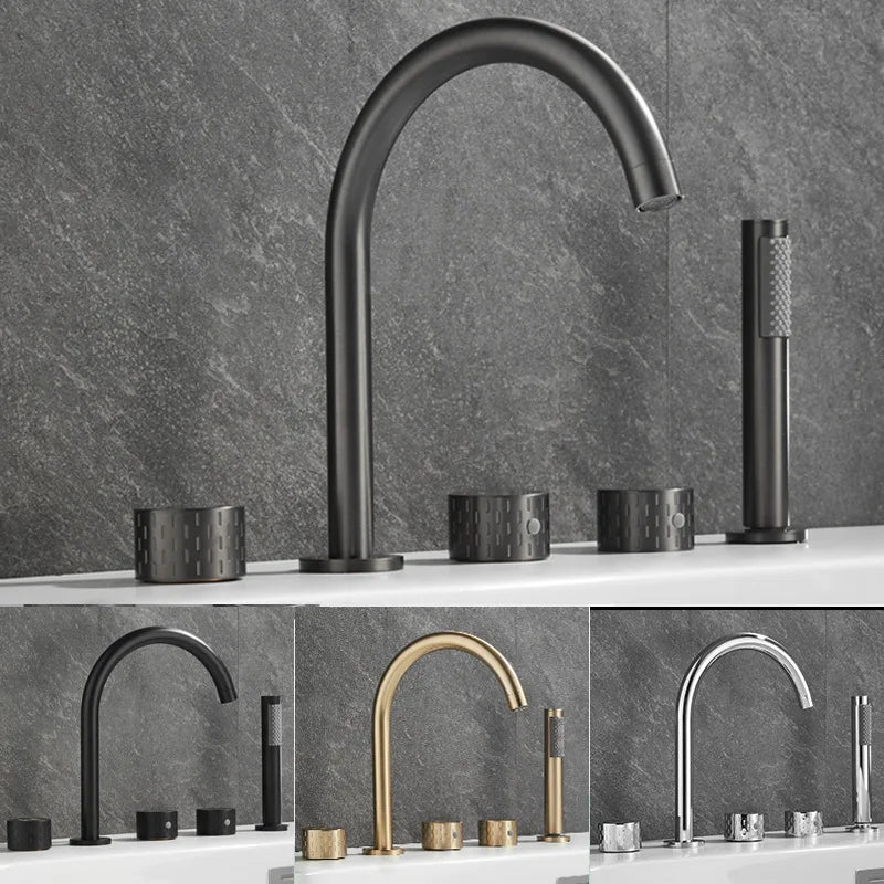 Gray Luxury Brass Deck-Mounted 5-Holes Bathroom Bath Tub