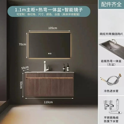 Light Luxury Bathroom Cabinets Rock Slab Integrated Washbasin