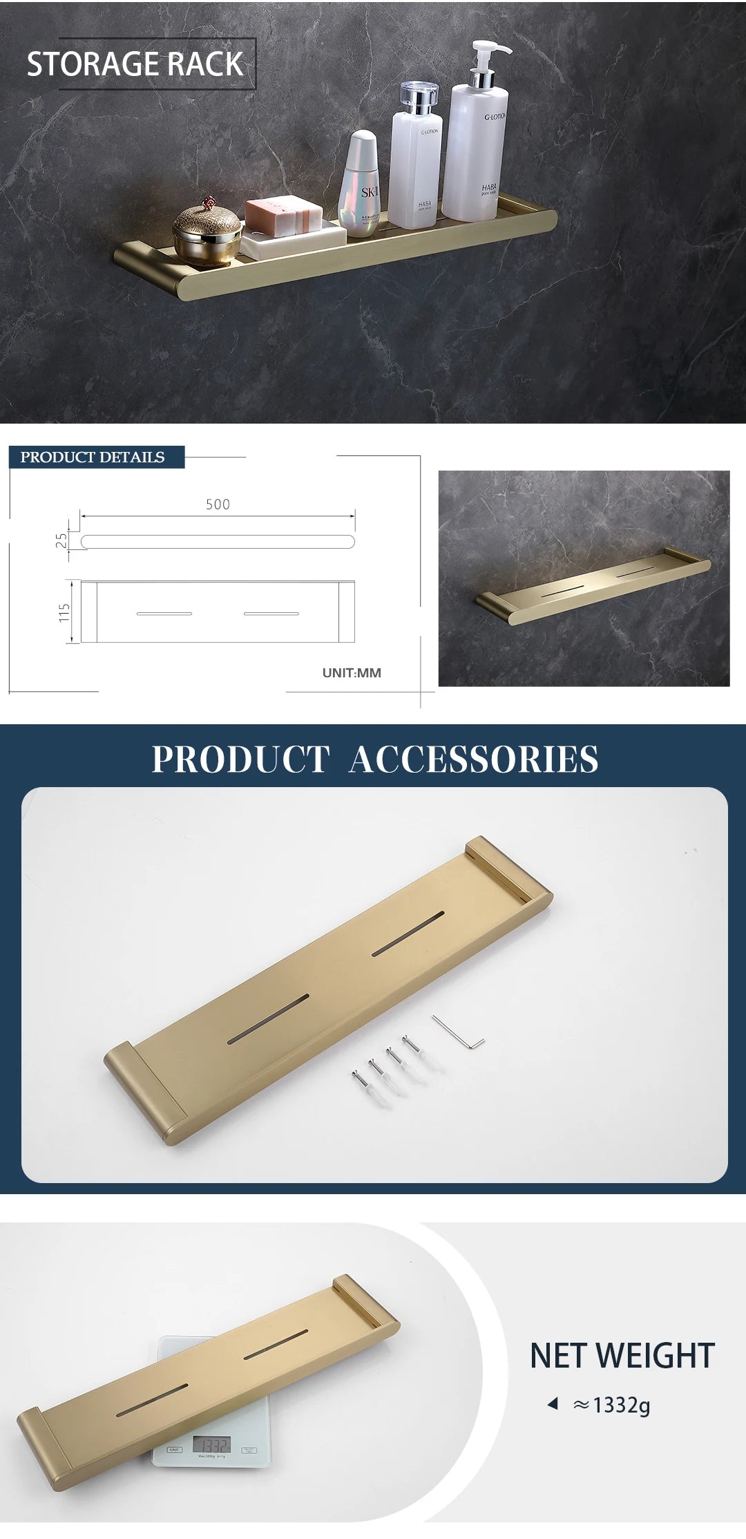 Brushed Gold Bathroom Toilet Brush Holder Toilet Paper