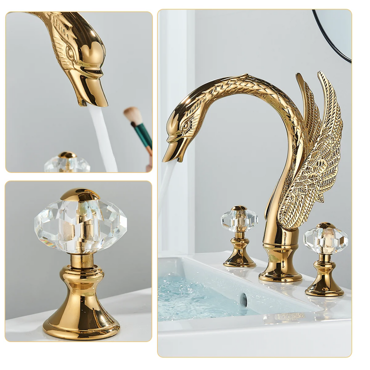 Golden Bathroom Faucet Swan/Bird Shape Basin Faucet Tap